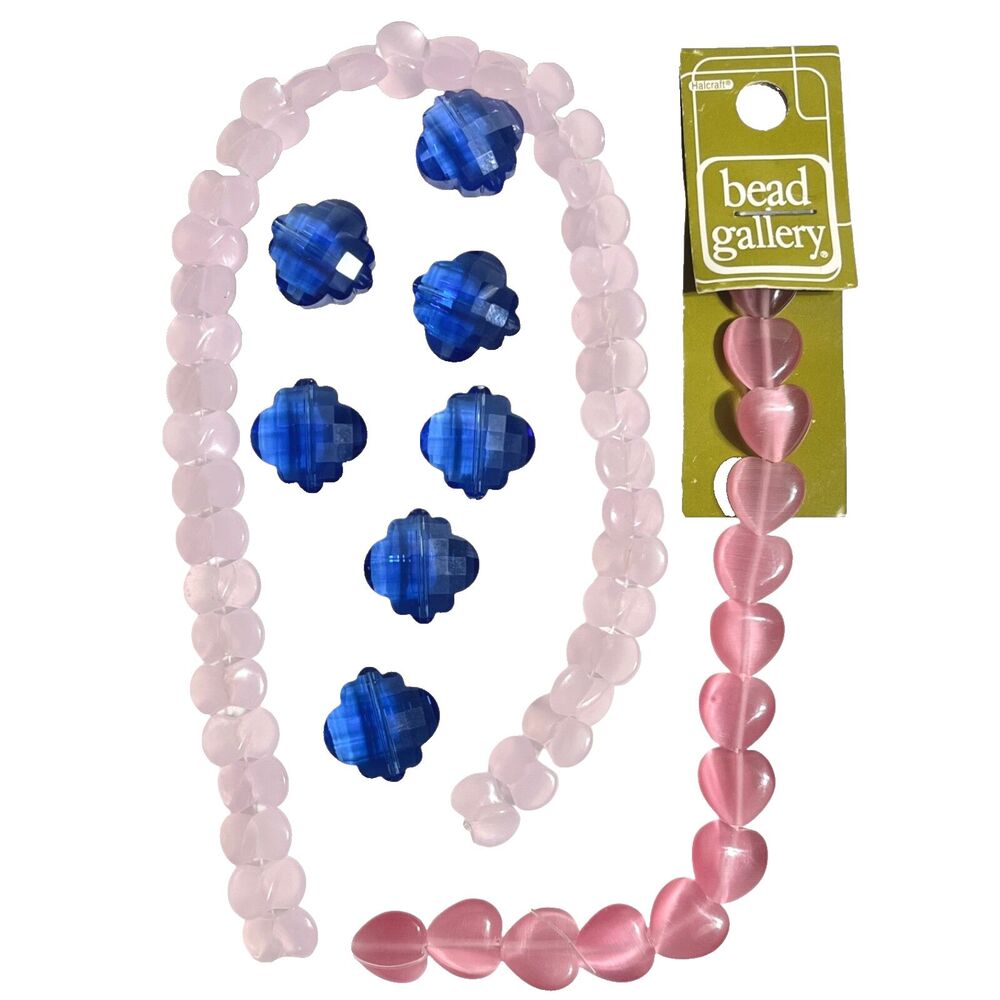 LOT Glass Beads Pink Bow Cats Eye Hearts Blue Faceted Jewelry Making 12-18mm